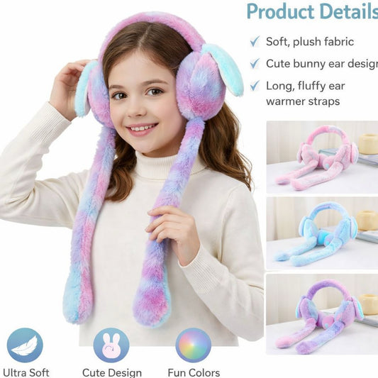 Kids Bunny Ear Muffs with Moving Ears – Soft Plush Winter Earmuffs for Girls & Boys, Warm Ear Cover, Cute Rabbit Earmuffs for Kids, Winter Headphones Ear Warmer