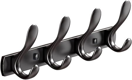 Black 4-Hook Stainless Steel Wall-Mounted Coat & Towel Rack