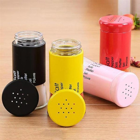 Spice Jar Salt Container Seasoning Pots with Adjustable Pour Holes Stainless Steel & Glass Jar (1Pc)
