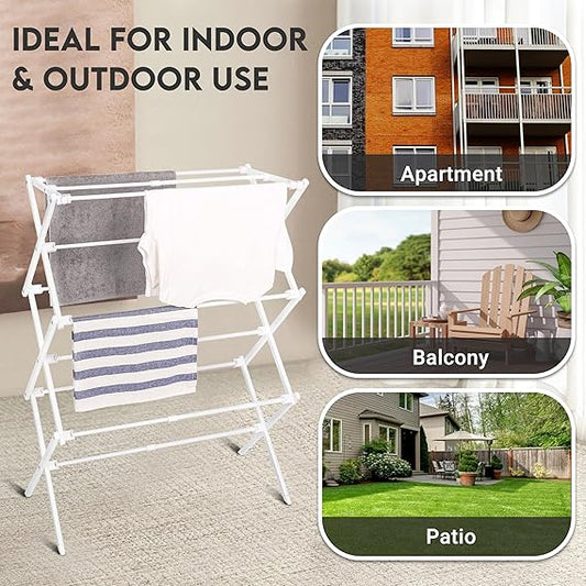 3 Tier Extendable Clothes Airer, Cloth Drying Rack, Folding Clothes Horse Indoor and Outdoor