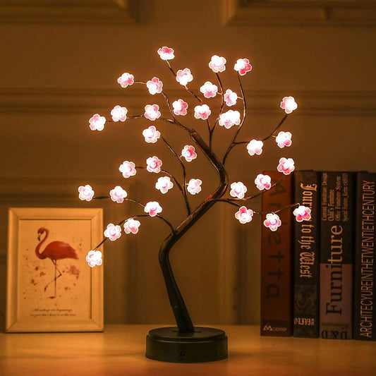 Cherry Blossom Bonsai Tree Light Lamp, Decorative LED Modern Lamps Decor Battery and USB Plug in Flower Tabletop Lighted Tree Table Lamp.