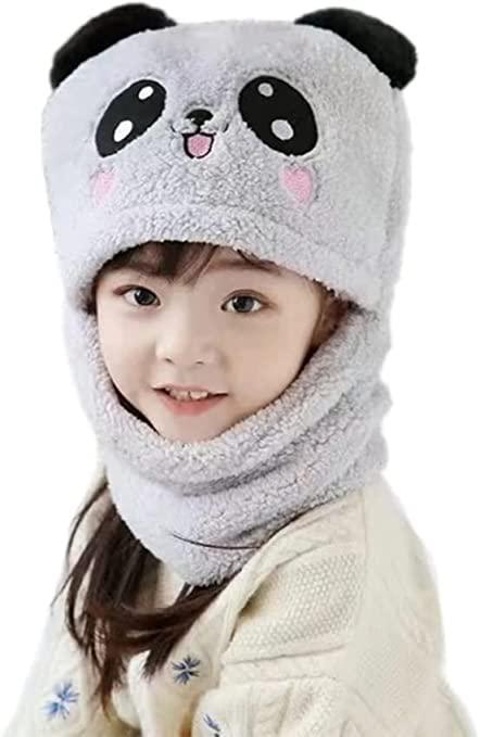 Winter Fuzzy Plush Hat Cartoon Panda Animal Thick Windproof Full Cover Earflap Hood Cap Neck Warmer Scarf for Age-2 to 6 Years | Soft Wool | Monkey Cap