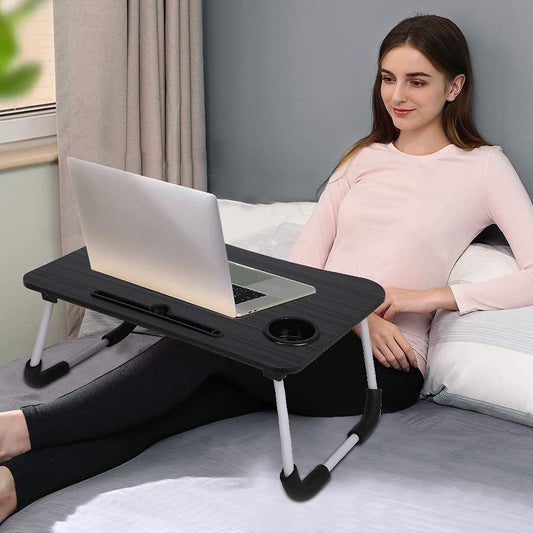 Laptop Table Modern Computer Desk Folding Multi-Purpose Laptop Table| Study Table| Bed Table| Writing Desk| Laptop Workbench with tab, Mobile, Cup Holder Foldable and Portable Table