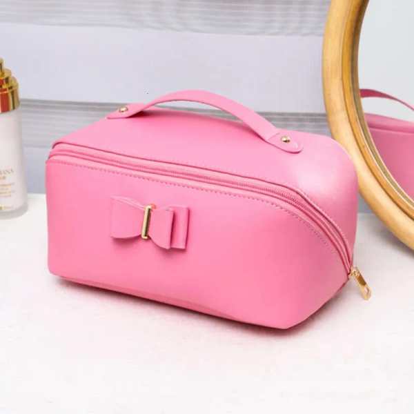 Leather Cosmetic & Makeup Organizer Bag with Bow