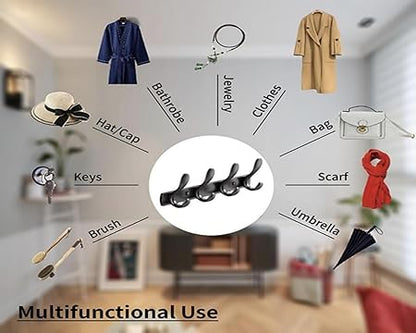 Black 4-Hook Stainless Steel Wall-Mounted Coat &amp; Towel Rack