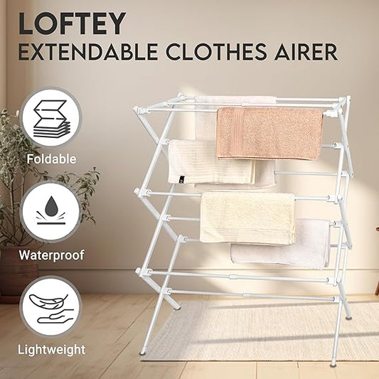 3 Tier Extendable Clothes Airer, Cloth Drying Rack, Folding Clothes Horse Indoor and Outdoor