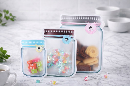 Reusable Mason Jar Storage Bags – Zip lock Snack Bags for Food Storage (Set of 3)
