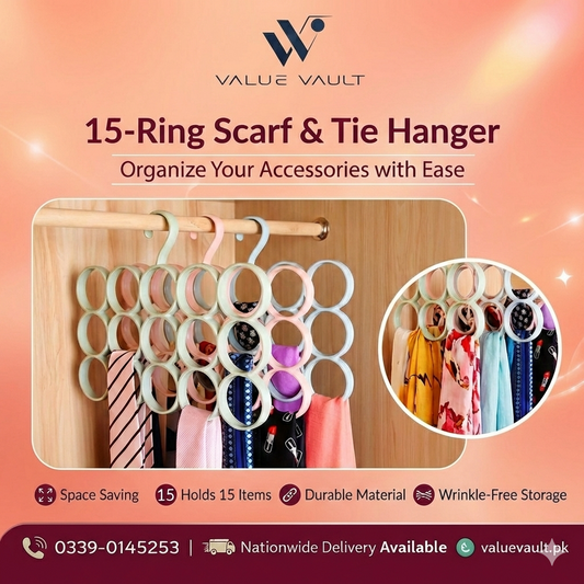 15-Circle Plastic Ring Hanger for Scarf, Shawl, Tie, Belt, Closet Accessory Wardrobe Organizer