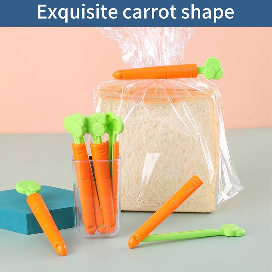 Magnetic Carrot Bag Clips for Food Storage - Set of 6