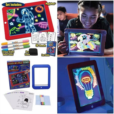 Magic Pad Light Up 3D Light Up Drawing Board Doodle Magic Glow Pad for Kids/Toddlers Boys and Girls
