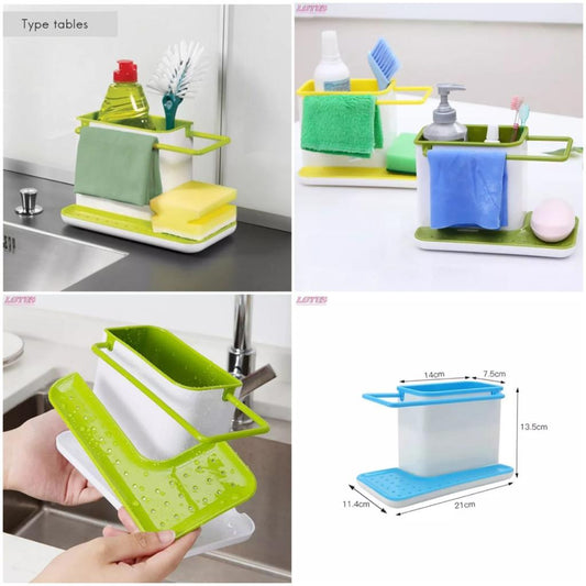 3 in 1 Kitchen Sink Organizer Stand Sink Draining Holder Towel Rack Storage Box (for Dishwasher Liquid, Brush, Cloth, Soap, Sponge)