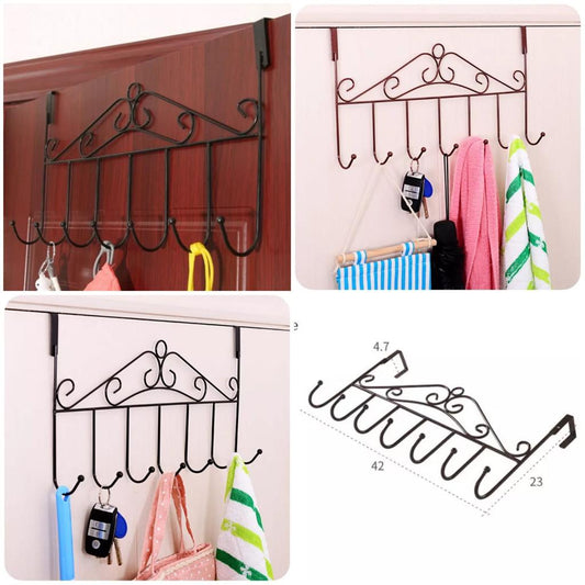 Metal Door Hook Rack with 7 Hooks Decorative Over The Door Clothes Hanger Suitable for Towels Hats Coats