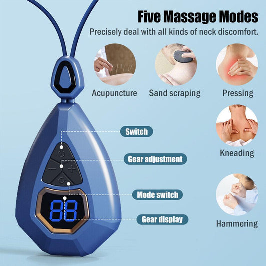 Lymphatic Relief Neck Massager EMS Pulse Heating Pendant Cervical Spine Massage Deep Tissue Neck Protector Pain Relief Health Care Tool With 5 Modes - 15-Levels Intensity and 45° Thermostatic Hot Compress for Releasing Daily Stress Improve Physical Health