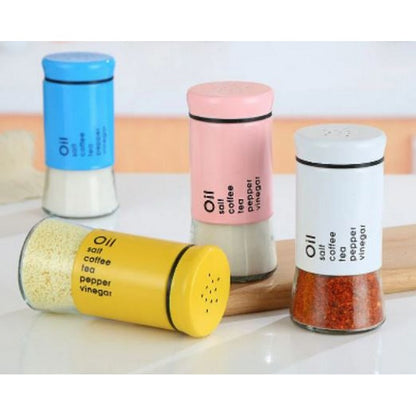 Spice Jar Salt Container Seasoning Pots with Adjustable Pour Holes Stainless Steel &amp; Glass Jar (1Pc)